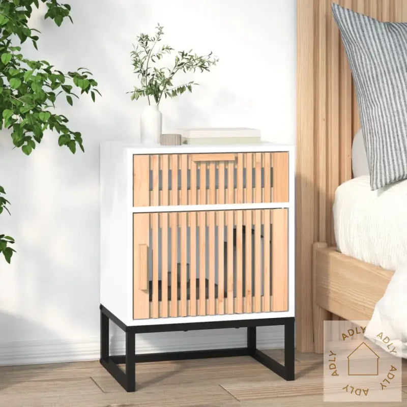 Nattbord 2 Stk Hvit 40X30X55,5 Cm Konstruert Tre Og Jern