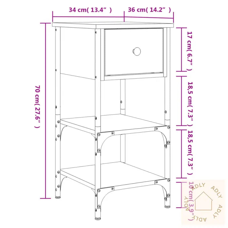 Nattbord Sonoma Eik 34X36X70 Cm Konstruert Tre
