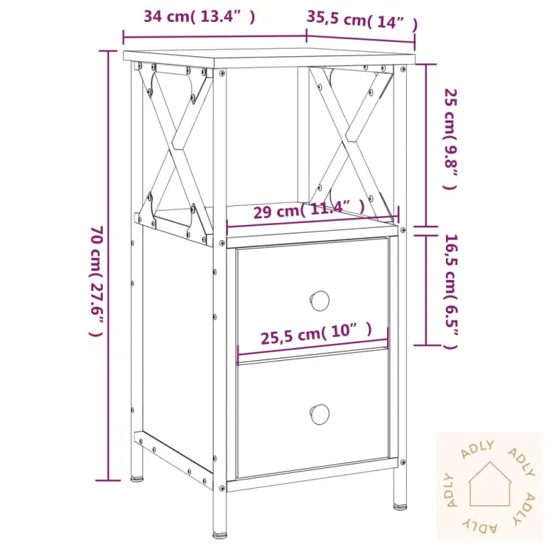 Nattbord 2 Stk Sonoma Eik 34X35,5X70 Cm Konstruert Tre