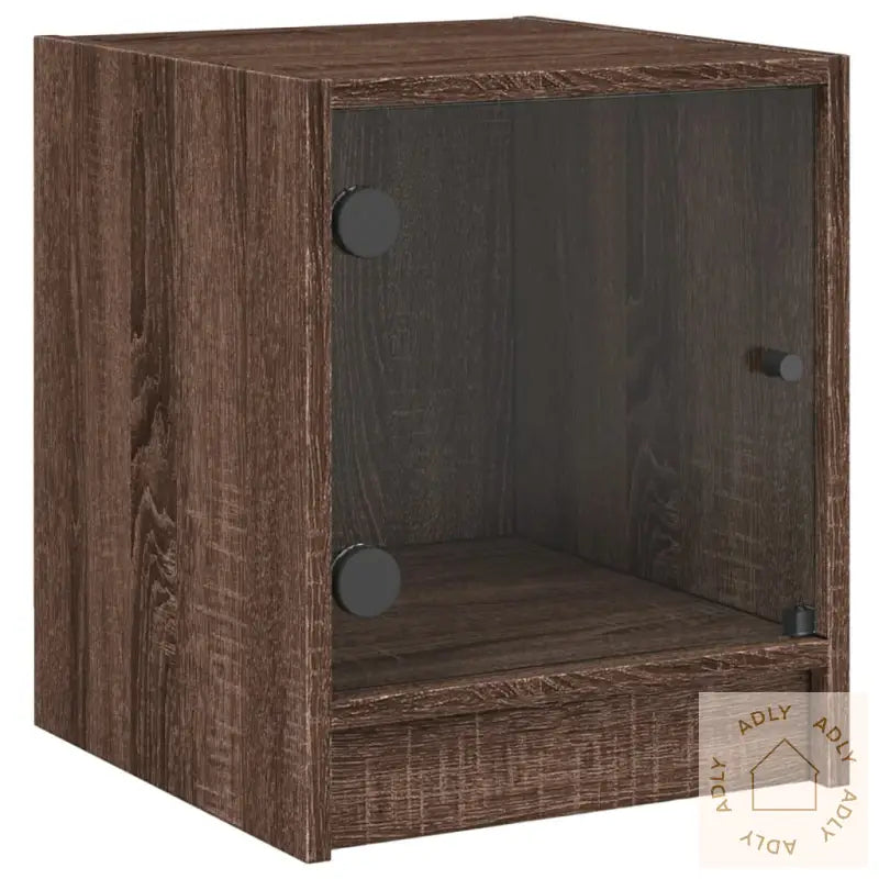 Nattbord Med Glassdører 2 Stk Brun Eik 35X37X42 Cm