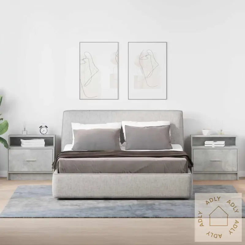 Nattbord Med Skuff 2 Stk Betonggrå 51X31X47 Cm