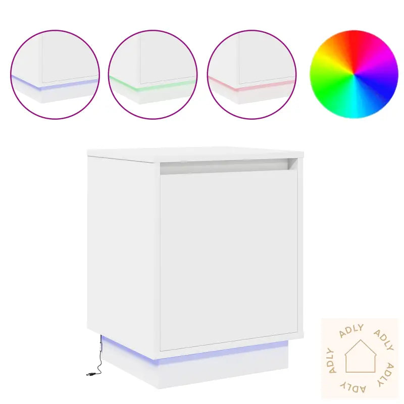Nattbord Med Led-Lys 2 Stk Hvit 39X34,5X50 Cm