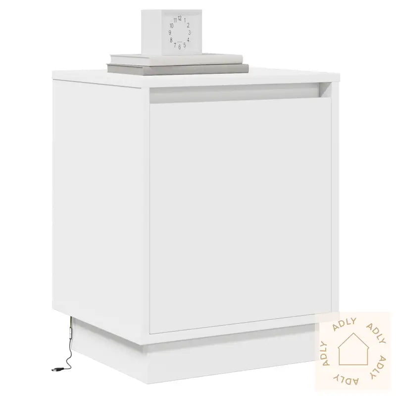 Nattbord Med Led-Lys 2 Stk Hvit 39X34,5X50 Cm