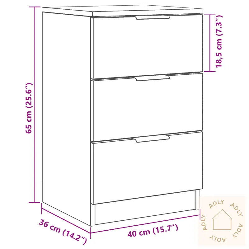 Nattbord 2 Pakke Svart Eik 40X65X65 Cm Laget Av Konstruert Tre