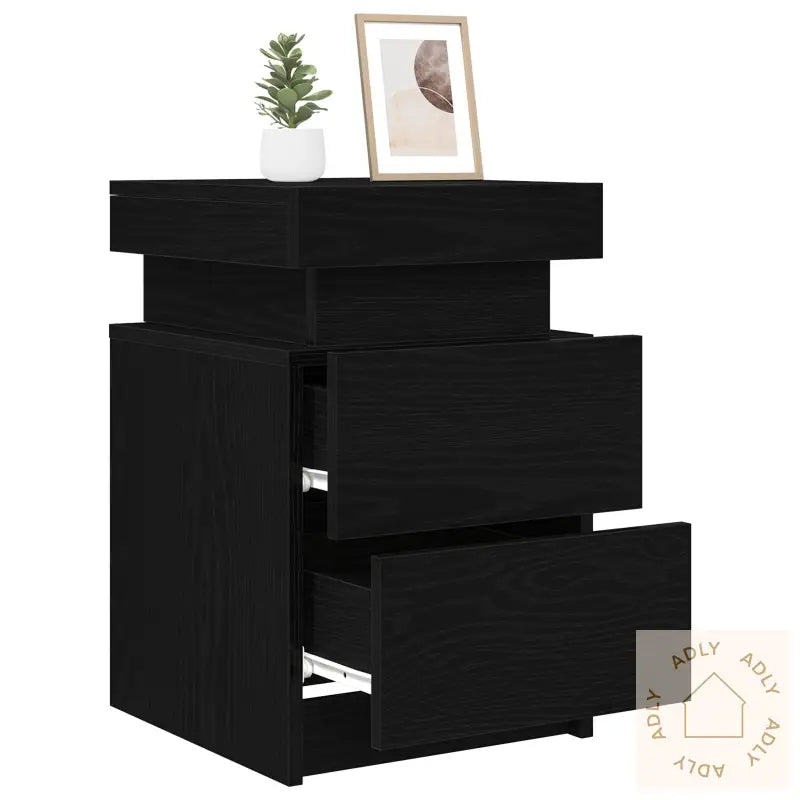 Nattbord Med Led-Lys 2 Stk Svart Eik 35X39X55 Cm