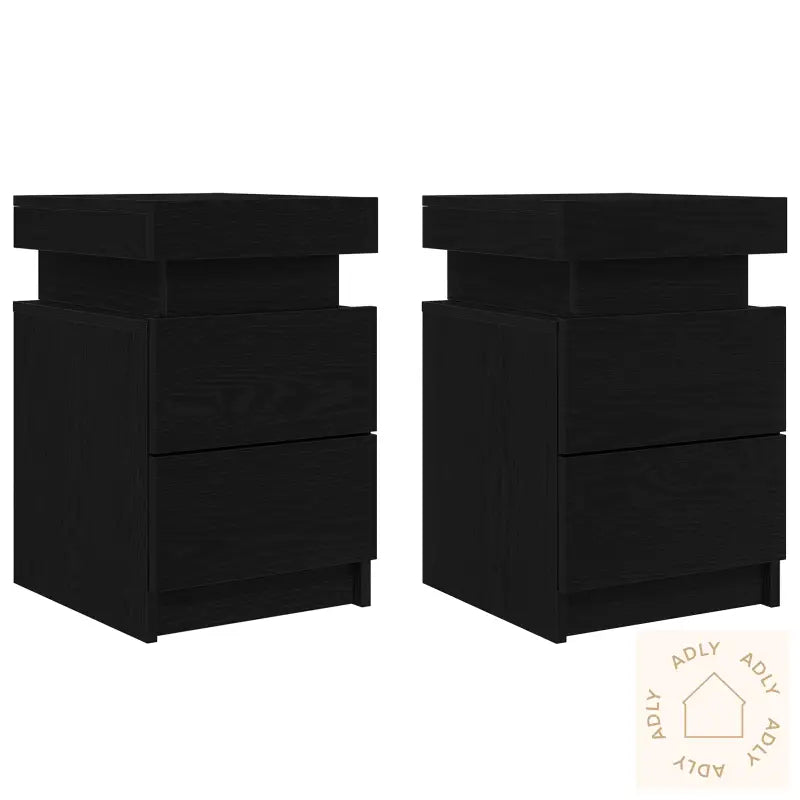 Nattbord Med Led-Lys 2 Stk Svart Eik 35X39X55 Cm