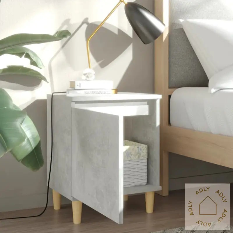 Nattbord Med Ben I Heltre Betonggrå 40X30X50 Cm