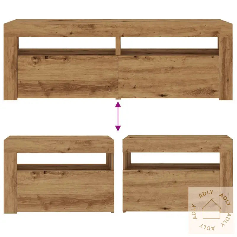 Nattbord 2 Stk Med Led Artisan Eik 60X35X40 Cm