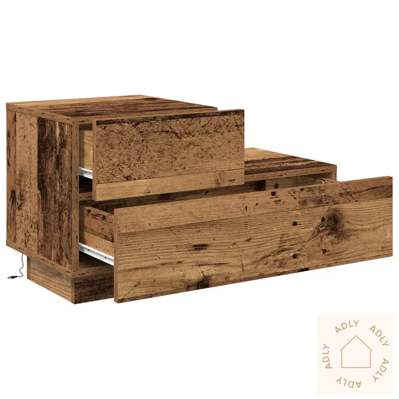 Nattbord Med Led-Lamper Gammel Tre 100X36X49 Cm