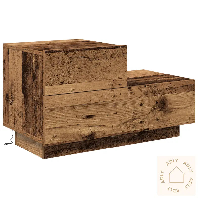 Nattbord Med Led-Lamper Gammel Tre 100X36X49 Cm