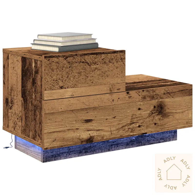 Nattbord Med Led-Lamper Gammel Tre 100X36X49 Cm