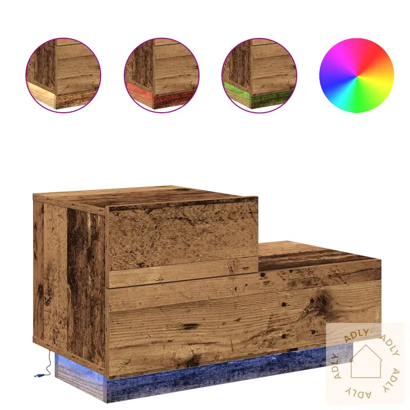 Nattbord Med Led-Lamper Gammel Tre 100X36X49 Cm