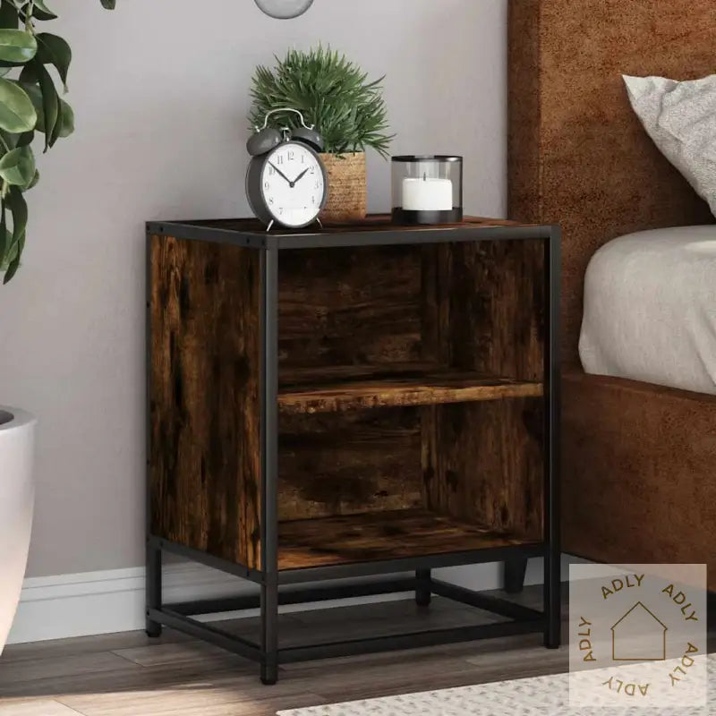 Nattbord 2 Stk Røkt Eik 40X31X50 Cm Konstruert Tre Og Metall
