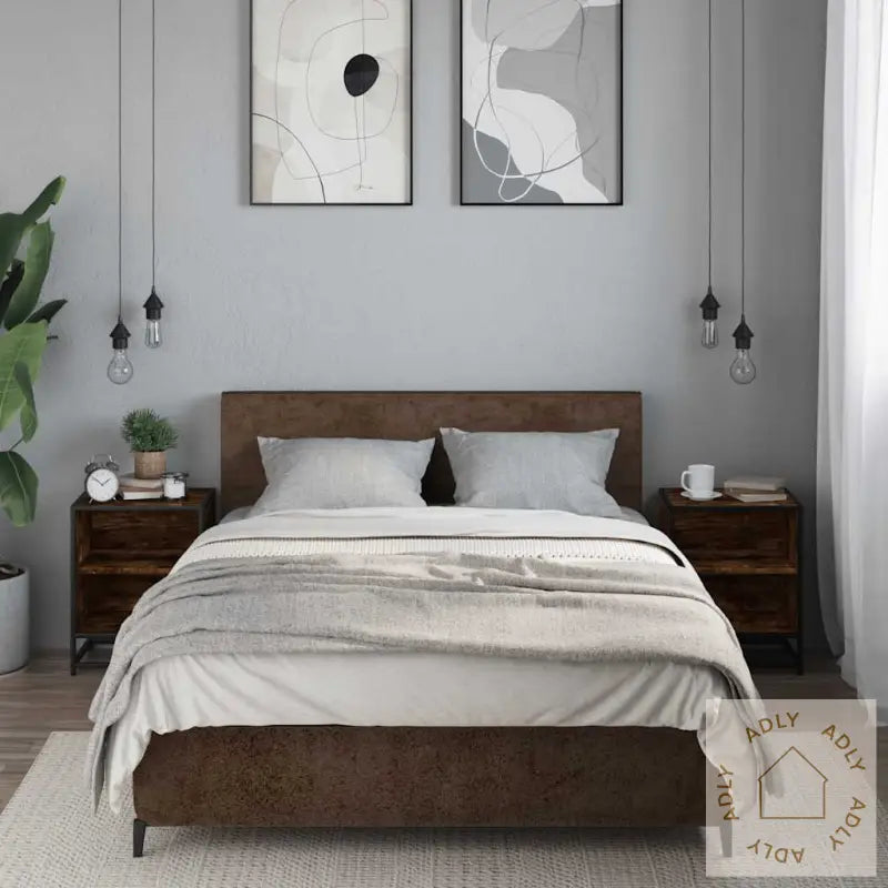 Nattbord 2 Stk Røkt Eik 40X31X50 Cm Konstruert Tre Og Metall