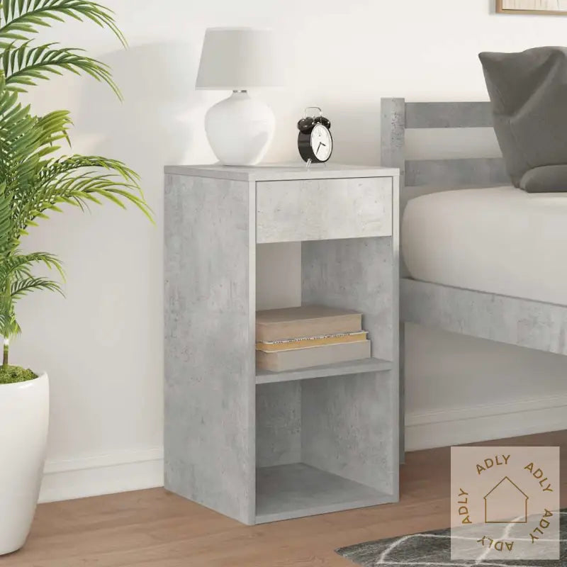 Nattbord Med Skuff Betonggrå 35X34X66,5 Cm