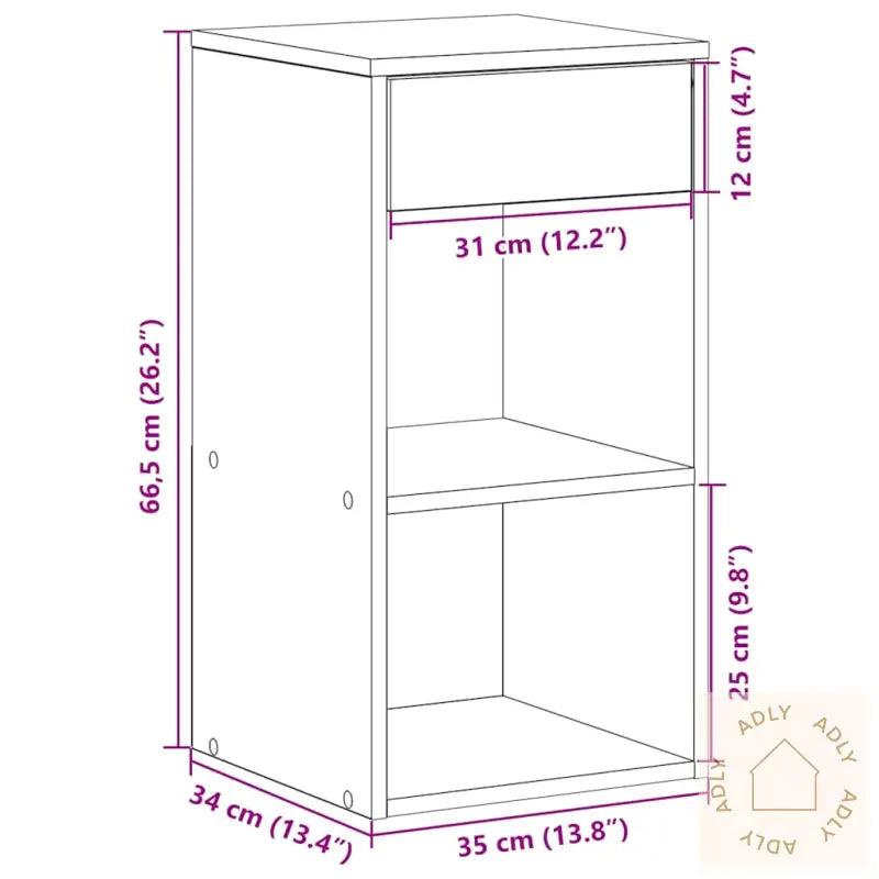 Nattbord Med Skuff Betonggrå 35X34X66,5 Cm