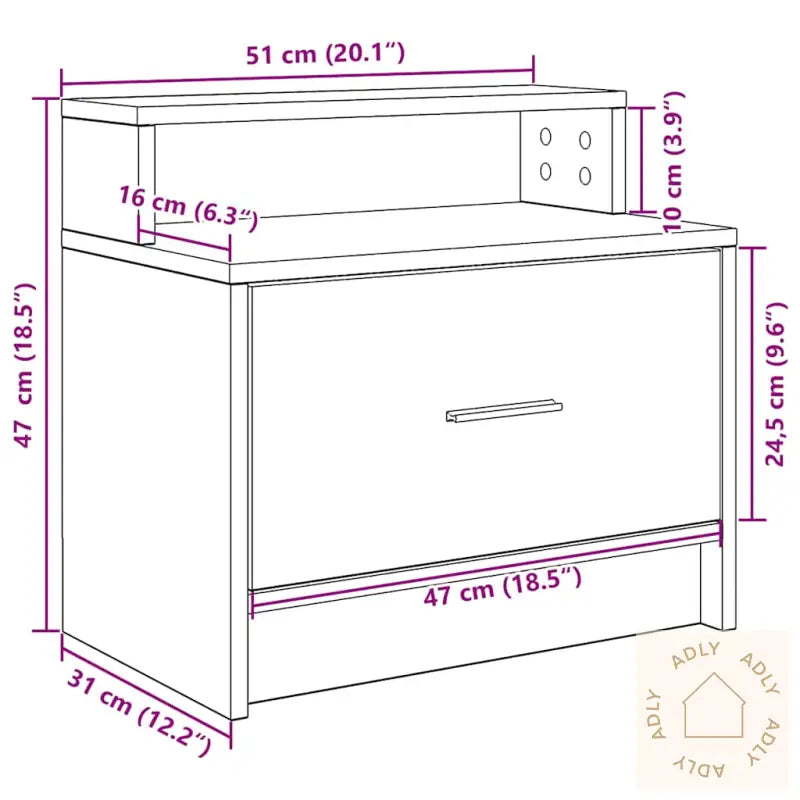 Nattbord Med Skuff Røkt Eik 51X31X47 Cm