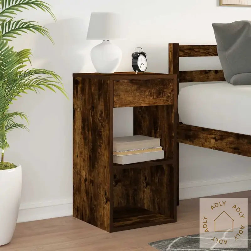 Nattbord Med Skuff Røkt Eik 35X34X66,5 Cm