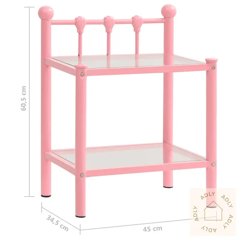 Nattbord 2 Stk Rosa Og Gjennomsiktig Metall Og Glass