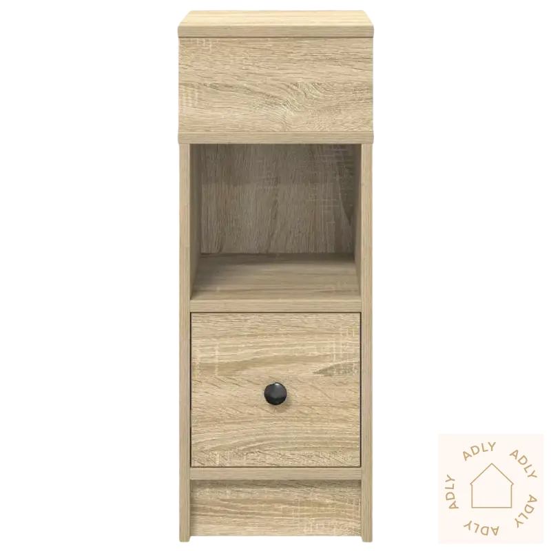 Nattbord sonoma eik i slitesterkt materiale med drawer og shelf for fint soverom