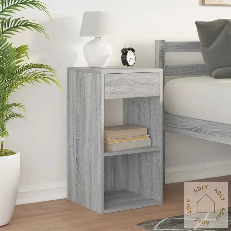 Nattbord Med Skuff Grå Sonoma 35X34X66,5 Cm