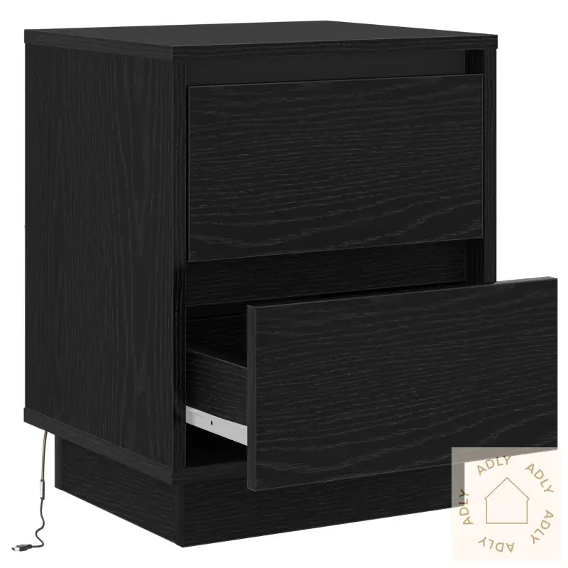Sengebord Med Led-Lamper Svart 39X34.5X50 Cm