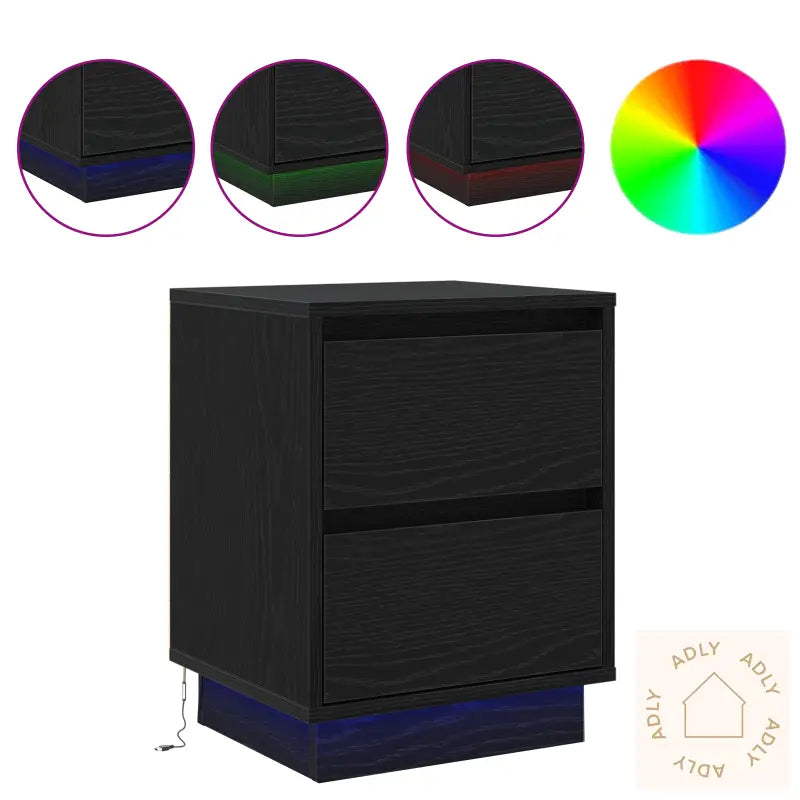Sengebord Med Led-Lamper Svart 39X34.5X50 Cm