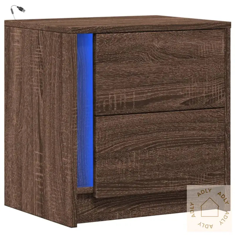 Nattbord Med Led Brun Eik Konstruert Tre