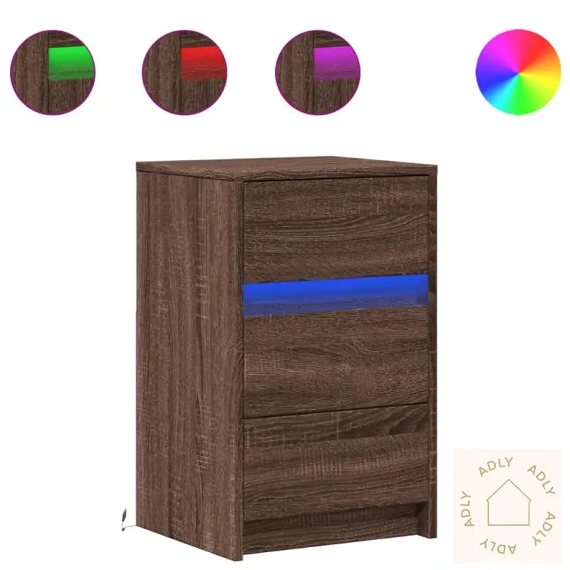 Nattbord Med Led Brun Eik Konstruert Tre