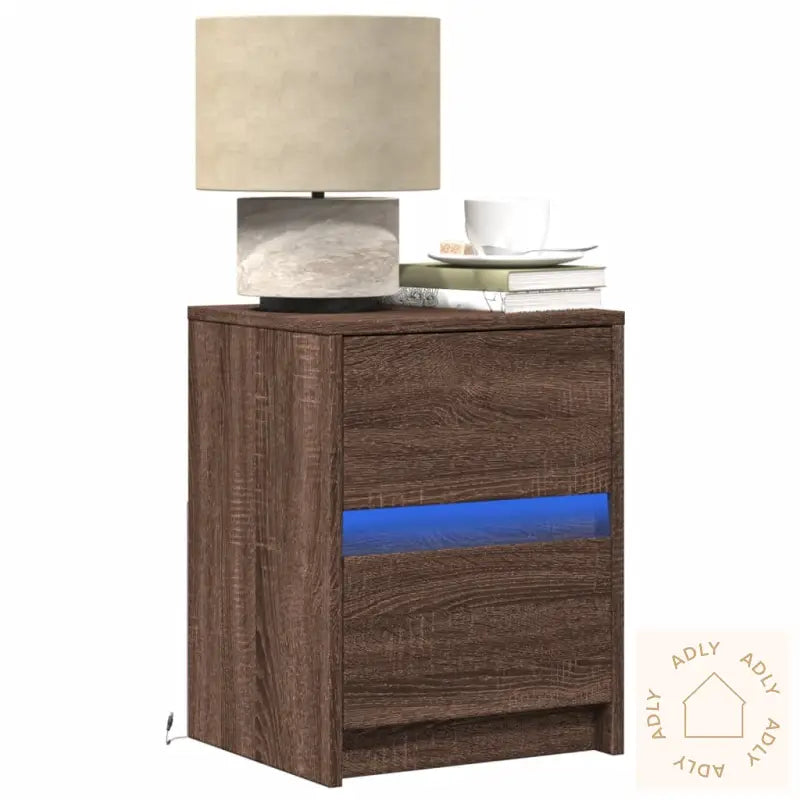 Nattbord Med Led Brun Eik Konstruert Tre