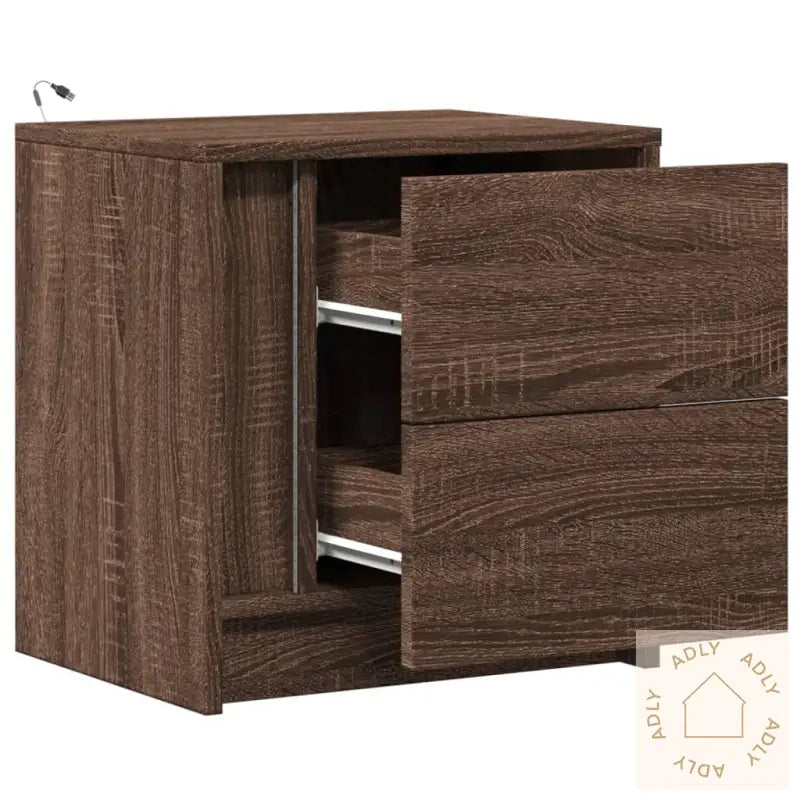 Nattbord Med Led Brun Eik Konstruert Tre