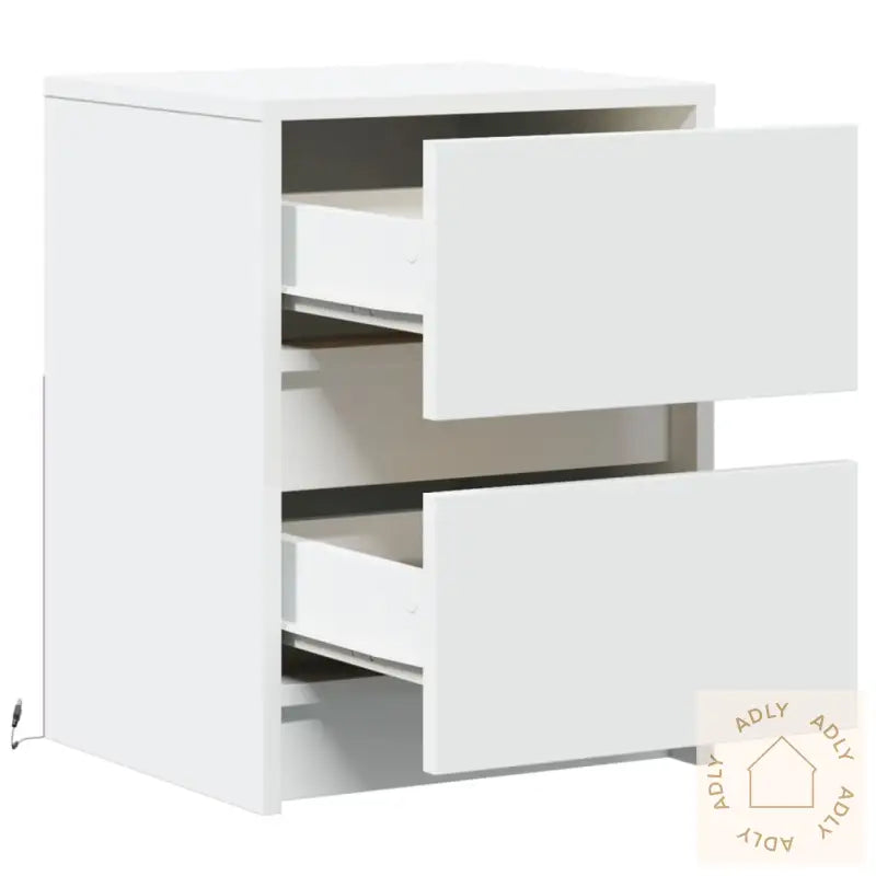 Nattbord Med Led Hvit Konstruert Tre