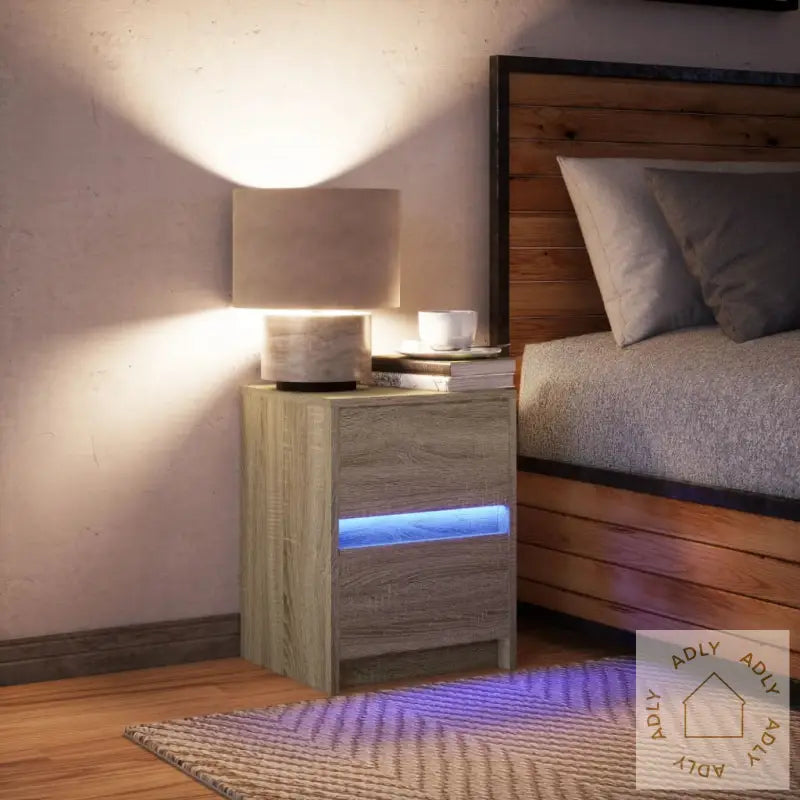 Nattbord Med Led Sonoma Eik Konstruert Tre