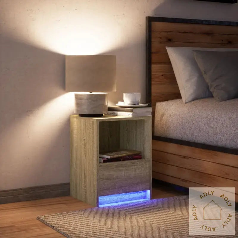 Nattbord Med Led Sonoma Eik Konstruert Tre