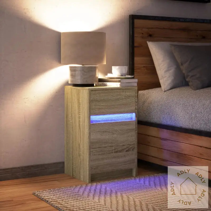 Nattbord Med Led Sonoma Eik Konstruert Tre