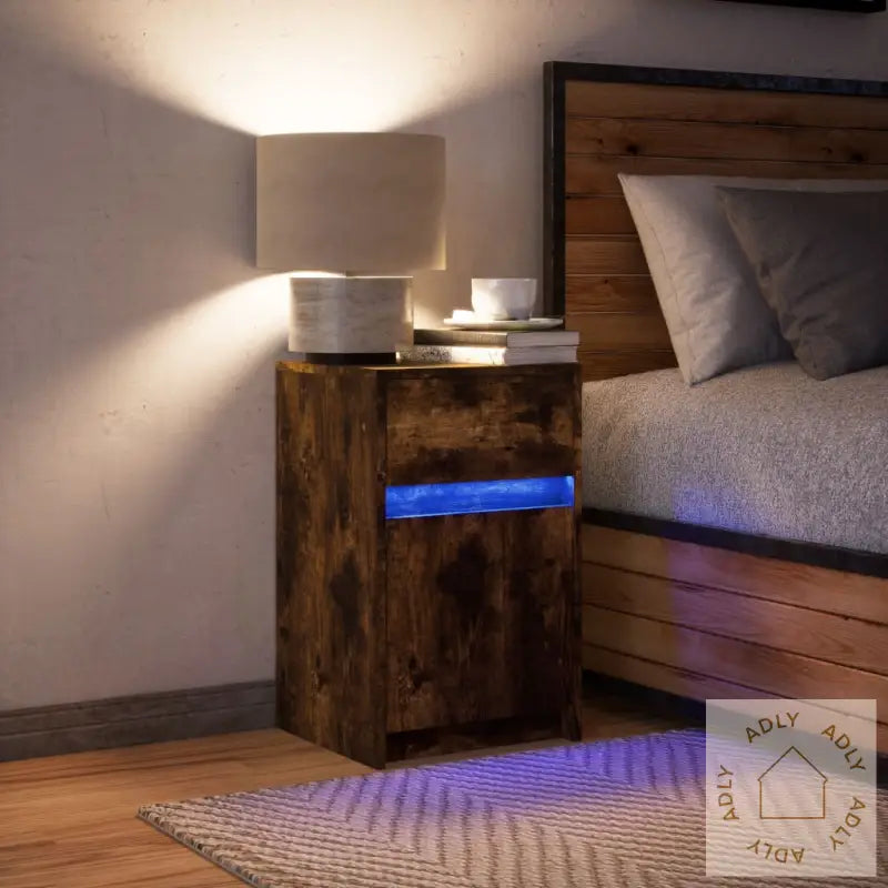 Nattbord Med Led Røkt Eik Konstruert Tre