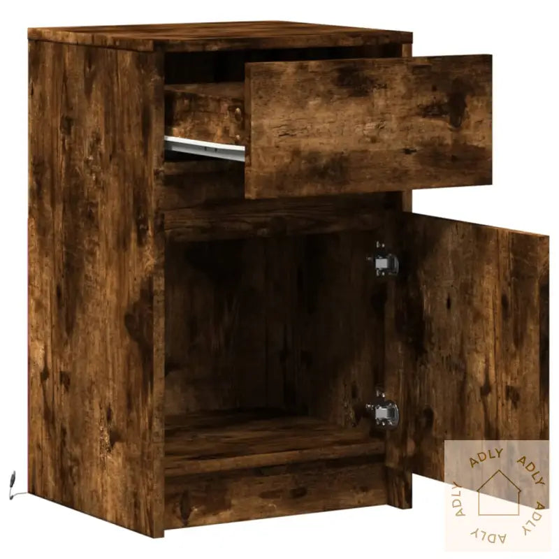 Nattbord Med Led Røkt Eik Konstruert Tre