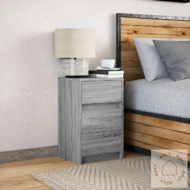 Nattbord Med Led Grå Sonoma Konstruert Tre