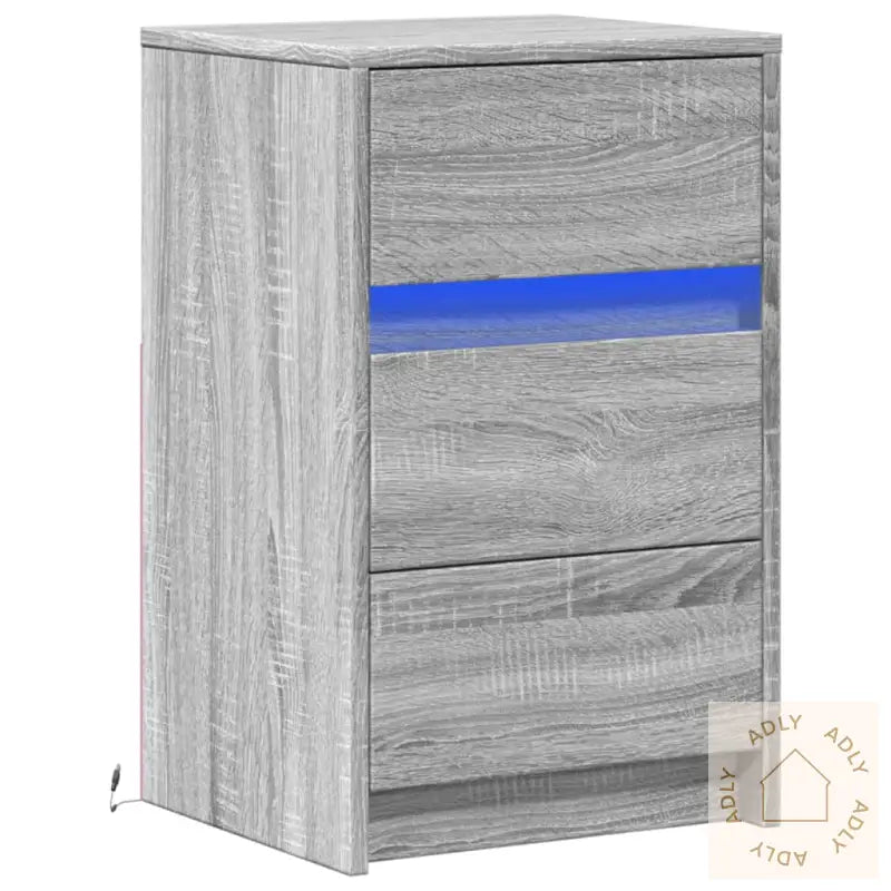 Nattbord Med Led Grå Sonoma Konstruert Tre