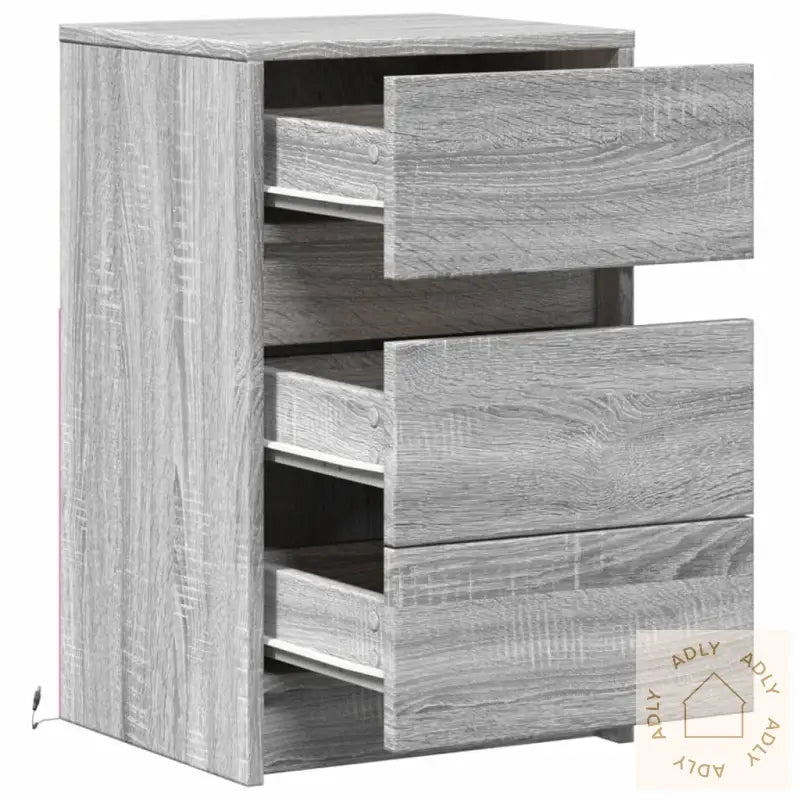 Nattbord Med Led Grå Sonoma Konstruert Tre