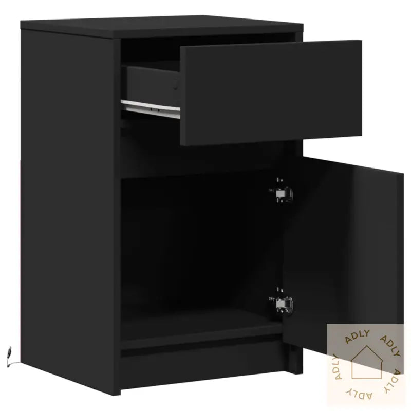 Nattbord Med Led Svart Konstruert Tre