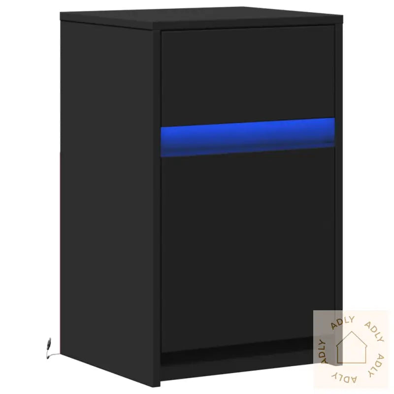 Nattbord Med Led Svart Konstruert Tre