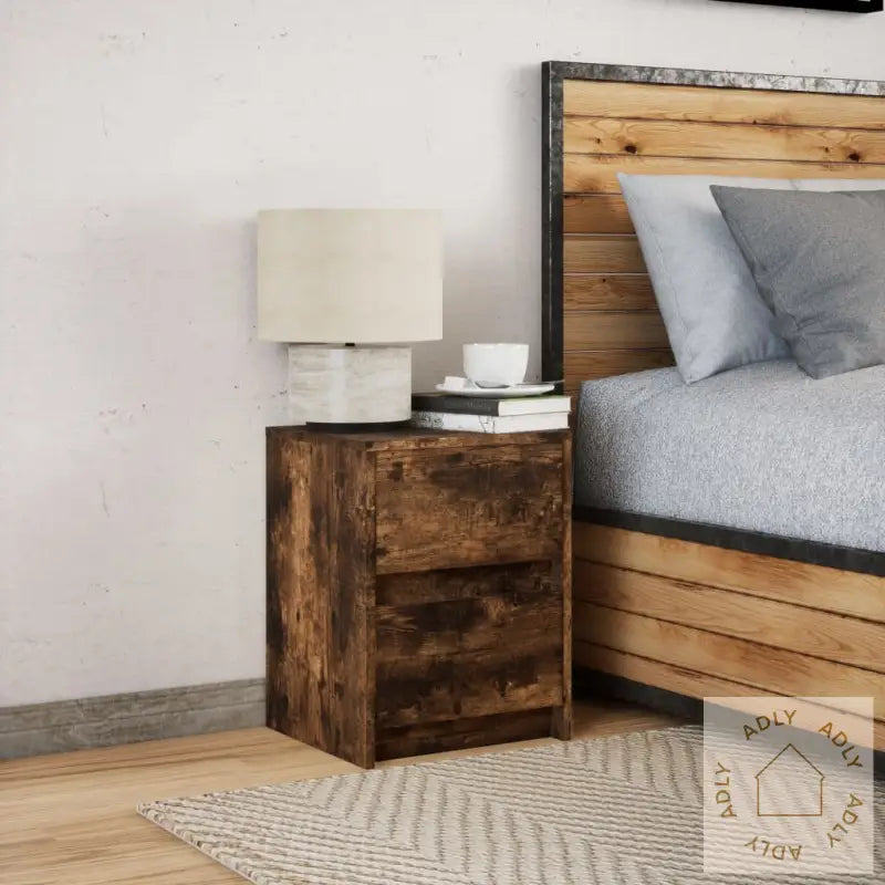 Nattbord Med Led Røkt Eik Konstruert Tre