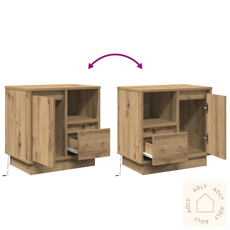 Nattbord Med Led 2 Stk Artisan Eik 50X34,5X50 Cm