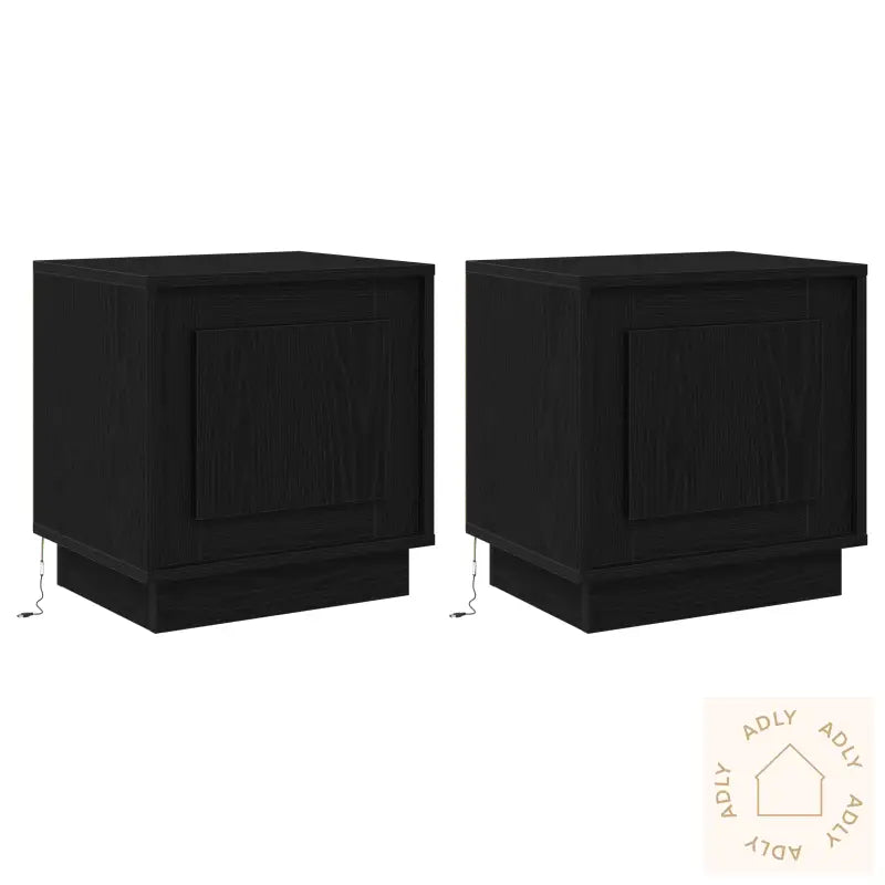 Nattbord Med Led-Lamper 2 Stk Svart Eik 44X34,5X45 Cm