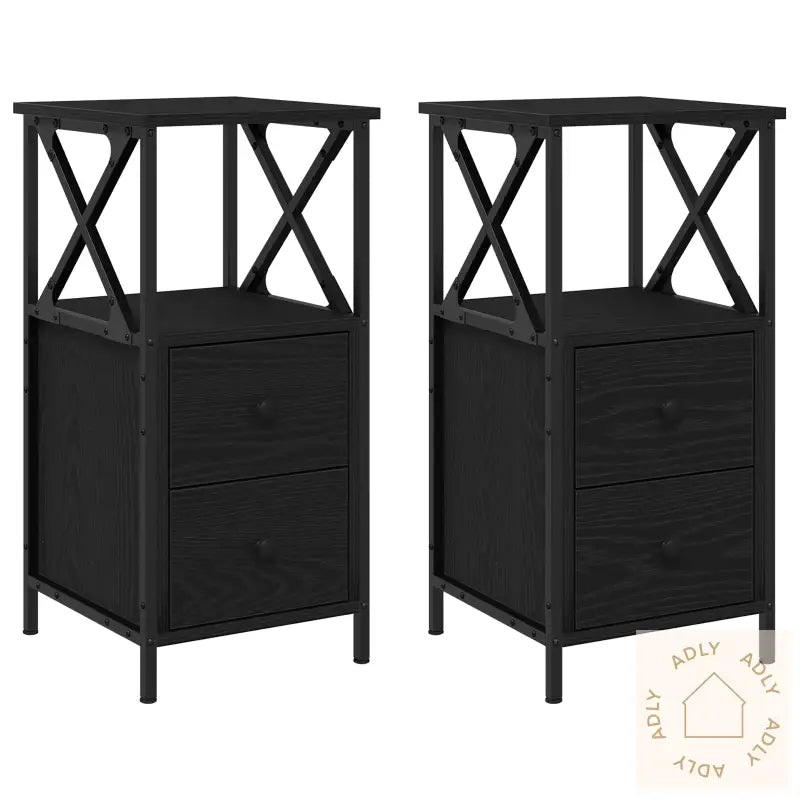 Nattbord 2 Stk Svart Eik 34X35,5X70 Cm Konstruert Tre