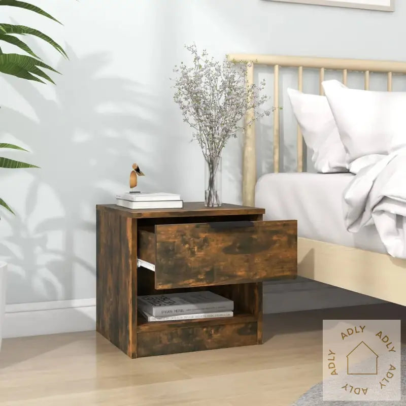 Nattbord 2 Stk Røkt Eik Konstruert Tre