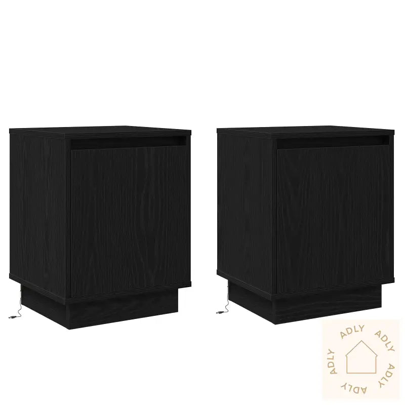 Nattbord Med Led-Lamper 2 Stk Svart 39X34,5X50 Cm