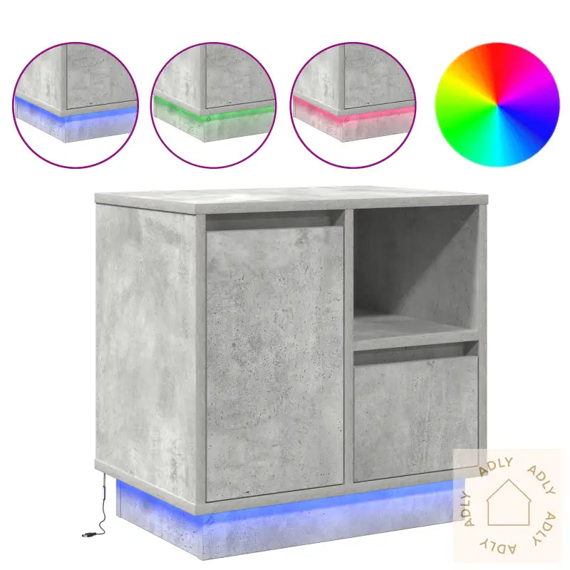 Nattbord Med Led 2 Stk Betong Grå 50X34,5X50 Cm