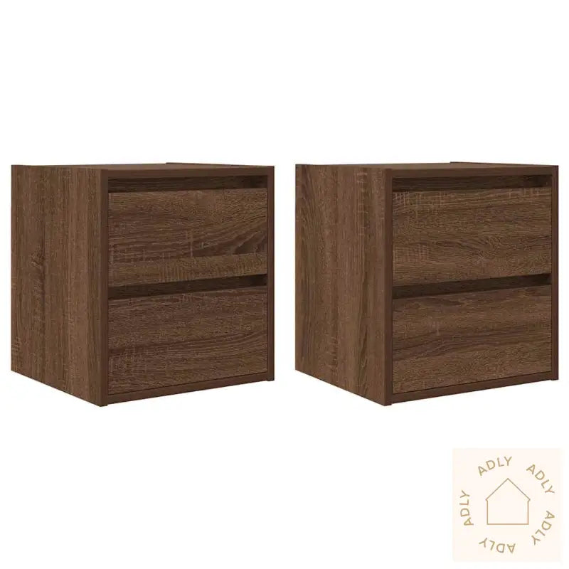 Veggmonterte Nattbord 2 Stk Brun Eik 38X34X40 Cm